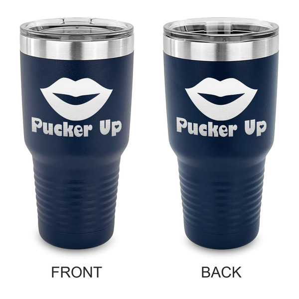 Custom Lips (Pucker Up) 30 oz Stainless Steel Tumbler - Navy - Double Sided