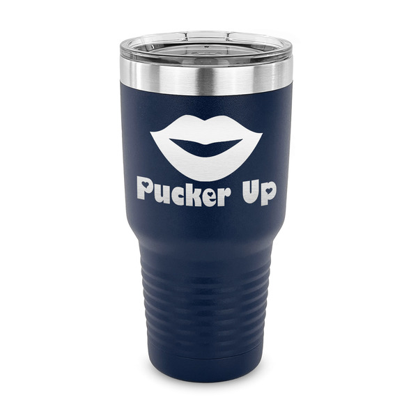 Custom Lips (Pucker Up) 30 oz Stainless Steel Tumbler - Navy - Single Sided