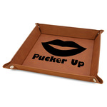 Lips (Pucker Up) Faux Leather Dice Tray - 9" x 9" - Rawhide