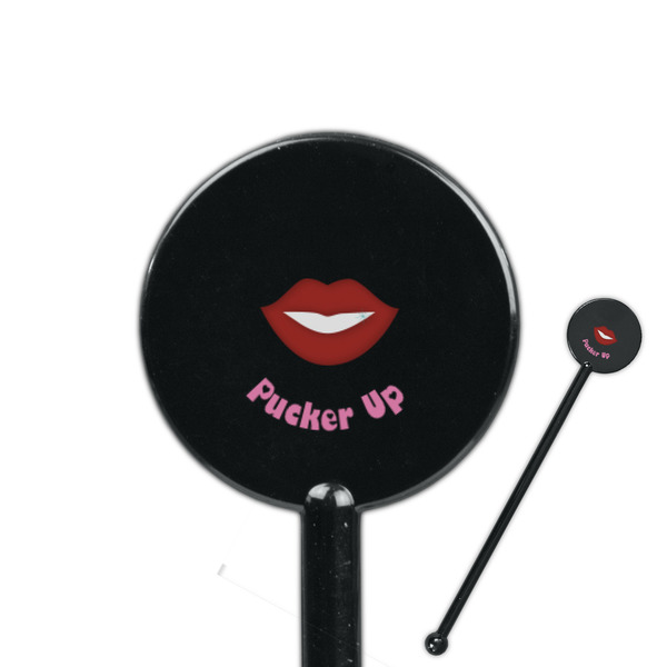 Custom Lips (Pucker Up) 5.5" Round Plastic Stir Sticks - Black - Double Sided