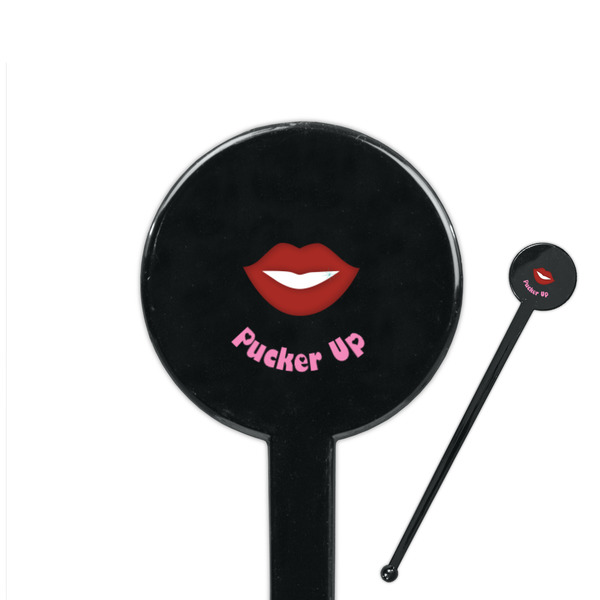 Custom Lips (Pucker Up) 7" Round Plastic Stir Sticks - Black - Single Sided