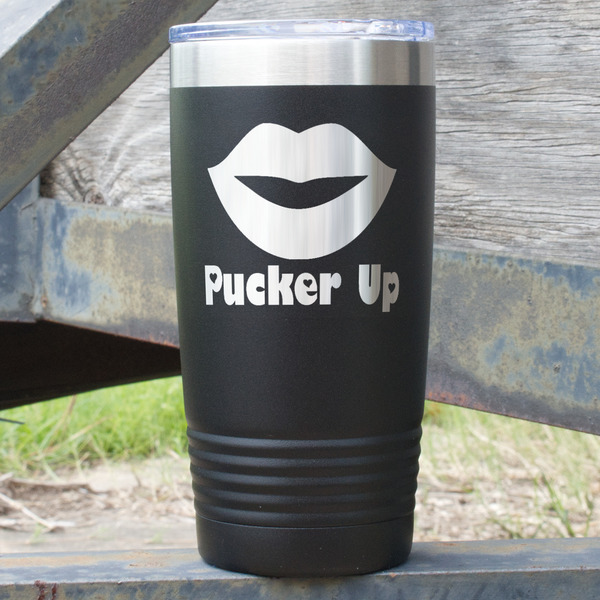 Custom Lips (Pucker Up) 20 oz Stainless Steel Tumbler - Black - Double Sided