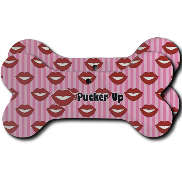 Custom Lips (Pucker Up) Ceramic Dog Ornament - Front & Back