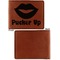 Lips (Pucker Up) Cognac Leatherette Bifold Wallets - Front and Back Single Sided - Apvl