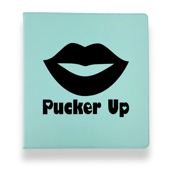 Custom Lips (Pucker Up) Leather Binder - 1" - Teal