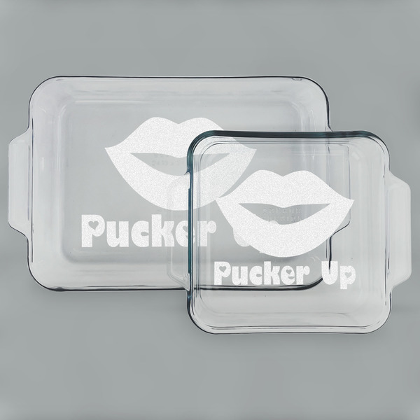 Custom Lips (Pucker Up) Set of Glass Baking & Cake Dish - 13in x 9in & 8in x 8in