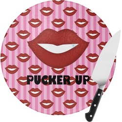 Lips (Pucker Up) Round Glass Cutting Board - Medium