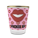 Lips (Pucker Up) Glass Shot Glass - 1.5 oz - with Gold Rim - Single