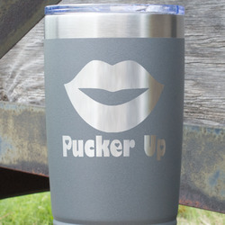 Lips (Pucker Up) 20 oz Stainless Steel Tumbler - Grey - Double Sided