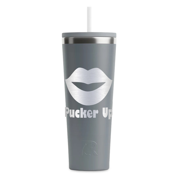 Custom Lips (Pucker Up) RTIC Everyday Tumbler with Straw - 28oz - Grey - Double-Sided