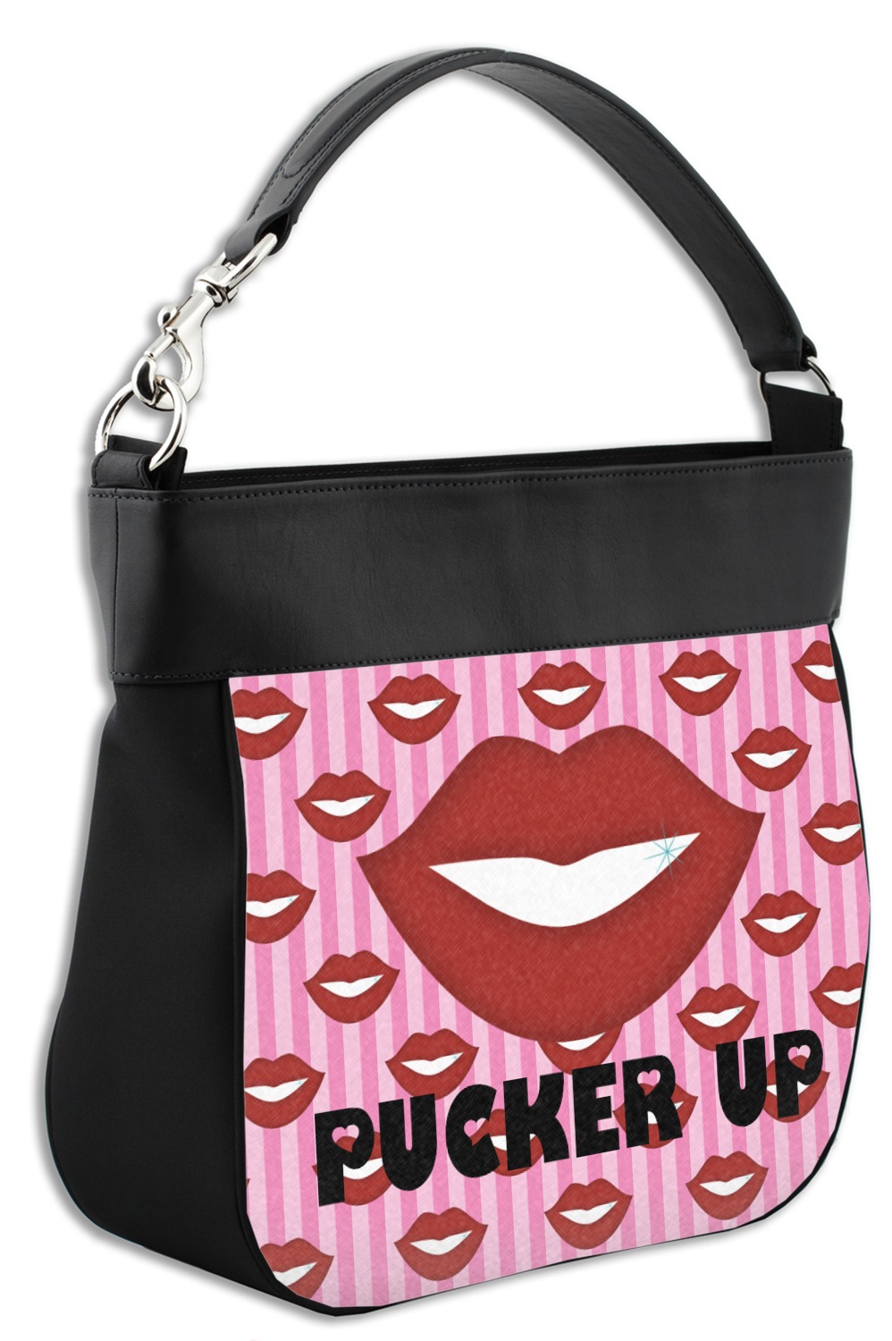 Lips (Pucker Up) Hobo Purse w/ Genuine Leather Trim - YouCustomizeIt