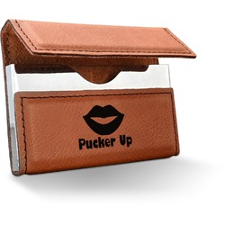 Lips (Pucker Up) Leatherette Business Card Holder - Double Sided