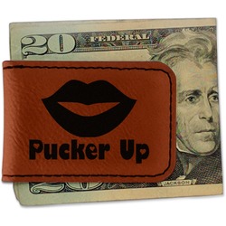 Lips (Pucker Up) Leatherette Magnetic Money Clip - Double Sided