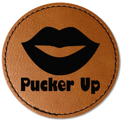 Lips (Pucker Up) Faux Leather Iron On Patch - Round