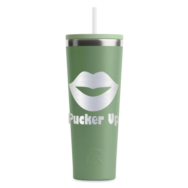 Custom Lips (Pucker Up) RTIC Everyday Tumbler with Straw - 28oz - Light Green - Double-Sided