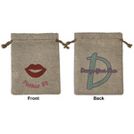 Lips (Pucker Up) Medium Burlap Gift Bag - Front & Back