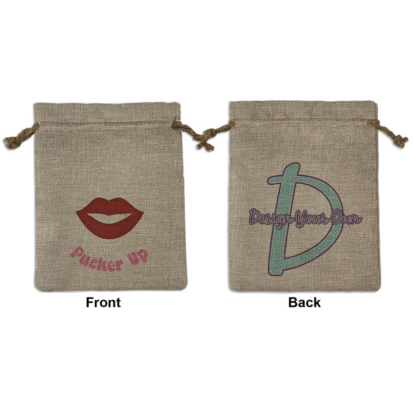 Custom Lips (Pucker Up) Medium Burlap Gift Bag - Front & Back