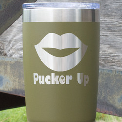 Lips (Pucker Up) 20 oz Stainless Steel Tumbler - Olive - Double Sided