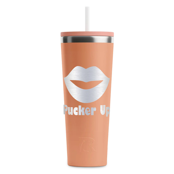 Custom Lips (Pucker Up) RTIC Everyday Tumbler with Straw - 28oz - Peach - Single-Sided