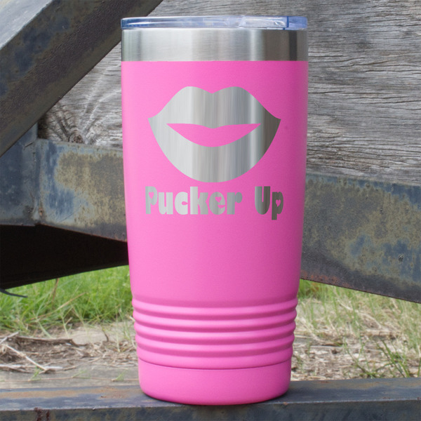 Custom Lips (Pucker Up) 20 oz Stainless Steel Tumbler - Pink - Single Sided