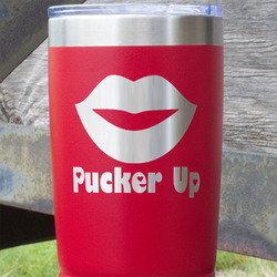 Lips (Pucker Up) 20 oz Stainless Steel Tumbler - Red - Double Sided