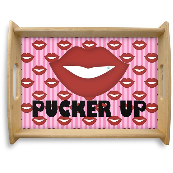 Custom Lips (Pucker Up) Natural Wooden Tray - Large