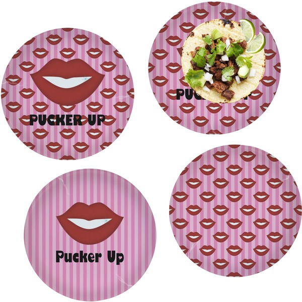 Custom Lips (Pucker Up) Set of 4 Glass Lunch / Dinner Plate 10"