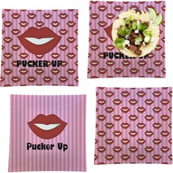 Lips (Pucker Up) Set of 4 Glass Square Lunch / Dinner Plate 9.5"