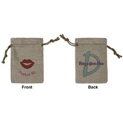 Lips (Pucker Up) Small Burlap Gift Bag - Front & Back