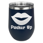 Lips (Pucker Up) Stemless Stainless Steel Wine Tumbler - Navy - Double Sided