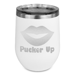 Lips (Pucker Up) Stemless Stainless Steel Wine Tumbler - White - Double Sided
