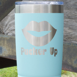 Lips (Pucker Up) 20 oz Stainless Steel Tumbler - Teal - Double Sided