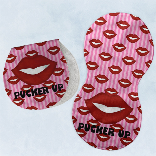 Custom Lips (Pucker Up) Burp Pads - Velour - Set of 2