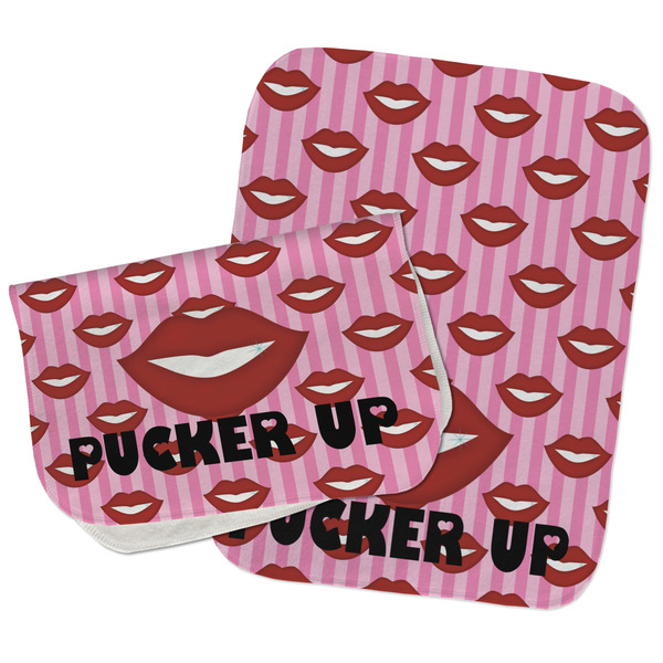 Custom Lips (Pucker Up) Burp Cloths - Fleece - Set of 2