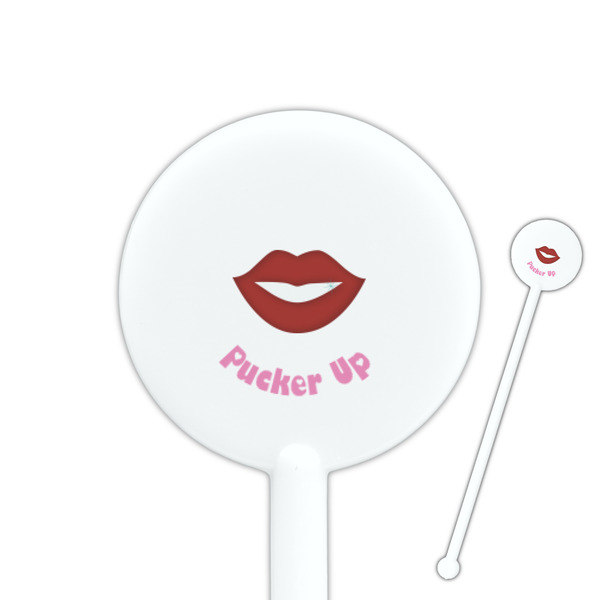 Custom Lips (Pucker Up) 5.5" Round Plastic Stir Sticks - White - Double Sided