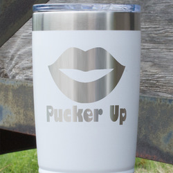 Lips (Pucker Up) 20 oz Stainless Steel Tumbler - White - Double Sided