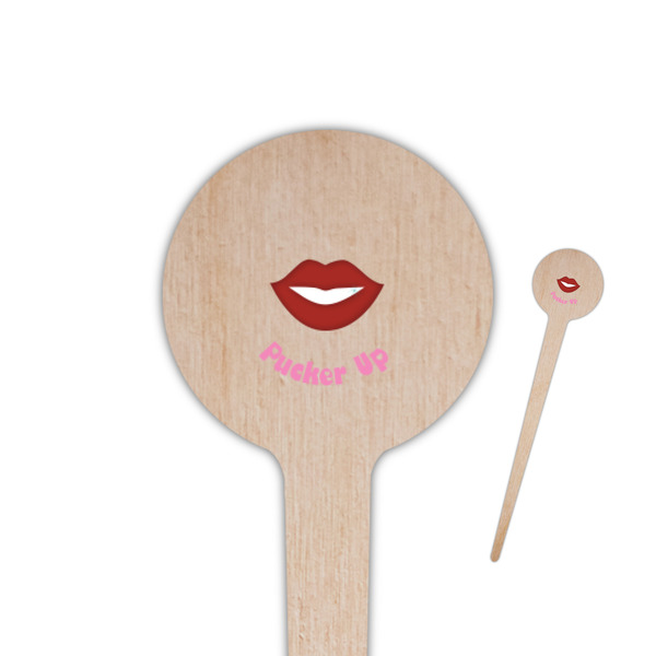 Custom Lips (Pucker Up) 4" Round Wooden Food Picks - Double Sided