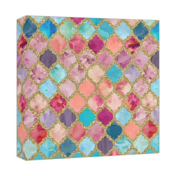 Custom Glitter Moroccan Watercolor Canvas Print - 12x12