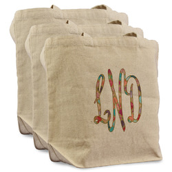 Glitter Moroccan Watercolor Reusable Cotton Grocery Bags - Set of 3