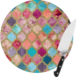 Glitter Moroccan Watercolor Round Glass Cutting Board - Small