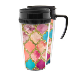 Glitter Moroccan Watercolor Acrylic Travel Mug