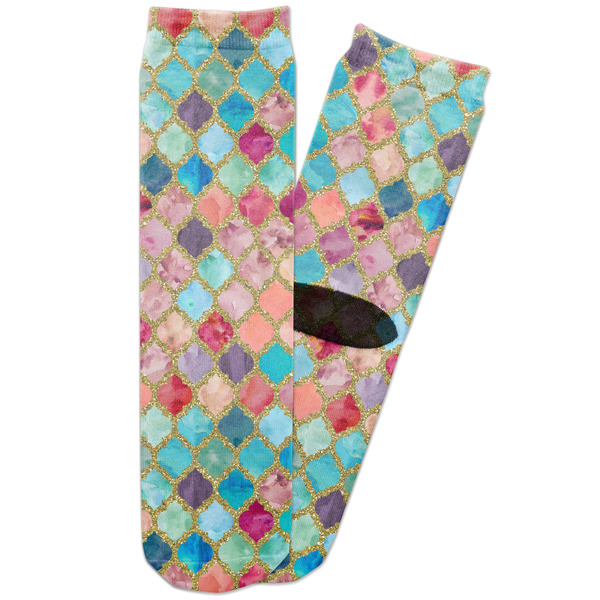 Custom Glitter Moroccan Watercolor Adult Crew Socks