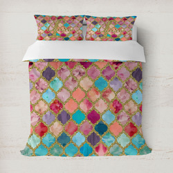 Glitter Moroccan Watercolor Duvet Cover Set - Full / Queen