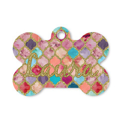 Glitter Moroccan Watercolor Bone Shaped Dog ID Tag - Small