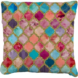 Glitter Moroccan Watercolor Faux-Linen Throw Pillow 18"