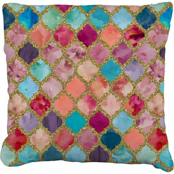 Custom Glitter Moroccan Watercolor Faux-Linen Throw Pillow 18"