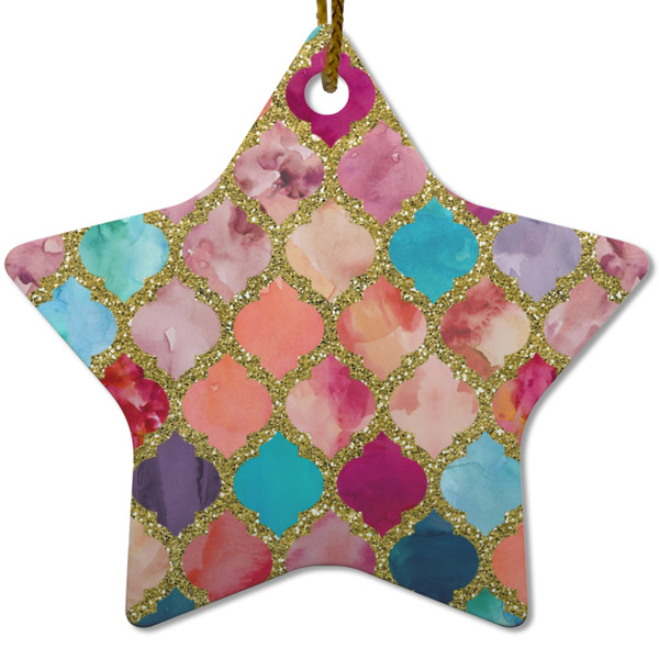 Custom Glitter Moroccan Watercolor Star Ceramic Ornament