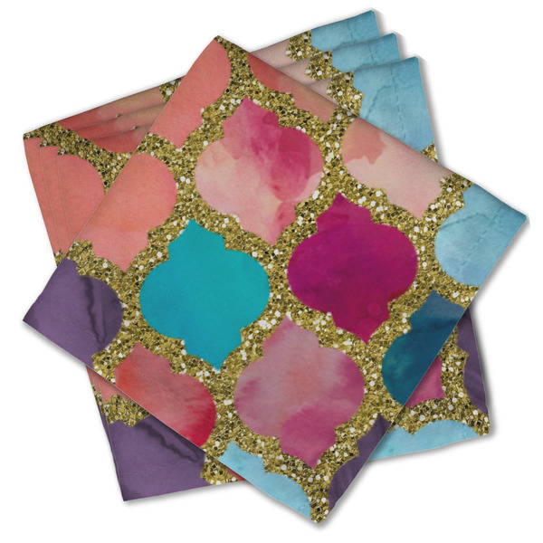 Custom Glitter Moroccan Watercolor Cloth Cocktail Napkins - Set of 4