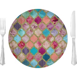 Glitter Moroccan Watercolor Glass Lunch / Dinner Plate 10"