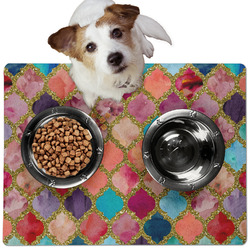 Glitter Moroccan Watercolor Dog Food Mat - Medium